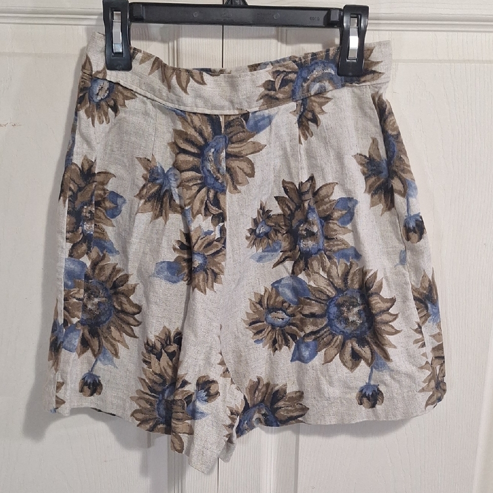 Niki-Lee California Lightweight Linen Blend Skorts Skirt Shorts- Sunflowers - 3 - Picture 3 of 5